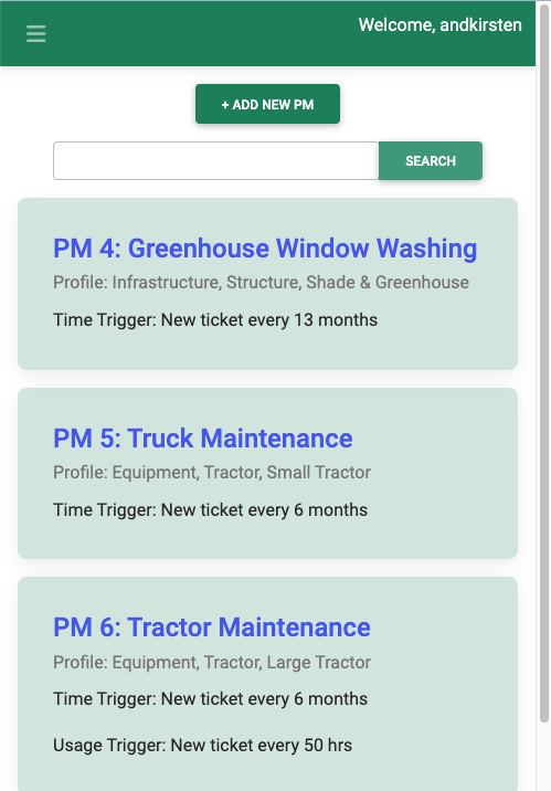 gFix preventative maintenance schedule with time and usage triggers